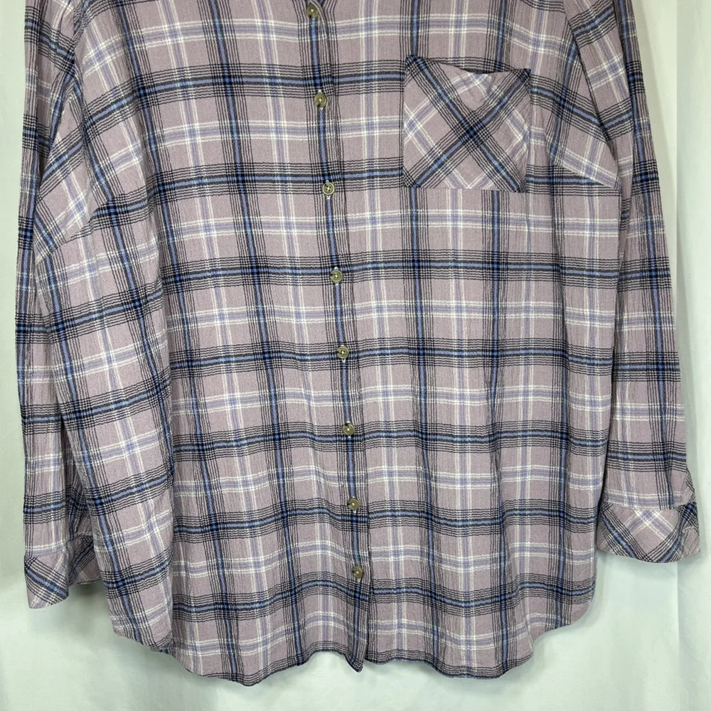 J Jill Women’s Plaid Button Down Shirt Lilac Purple Long Sleeve 2X Cotton Blend
